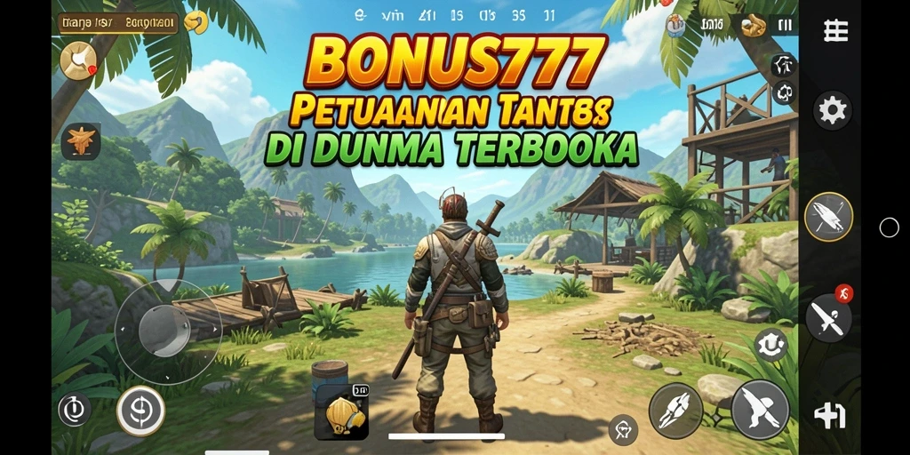 Screenshot gameplay dari BONUS777 menunjukkan petualangan dalam dunia terbuka yang luas.