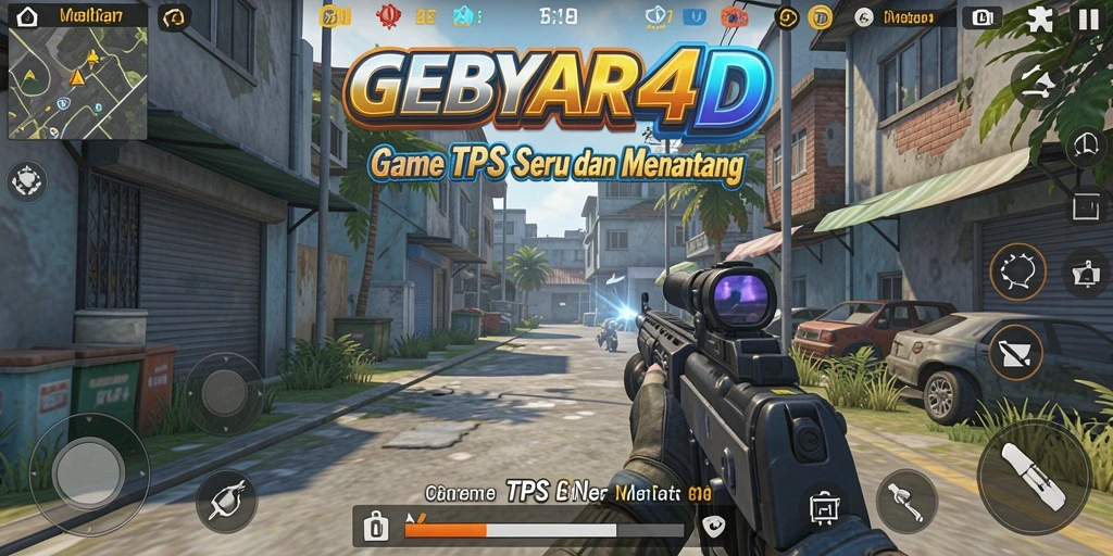 Screenshot GEBYAR4D menampilkan aksi gameplay TPS yang seru.