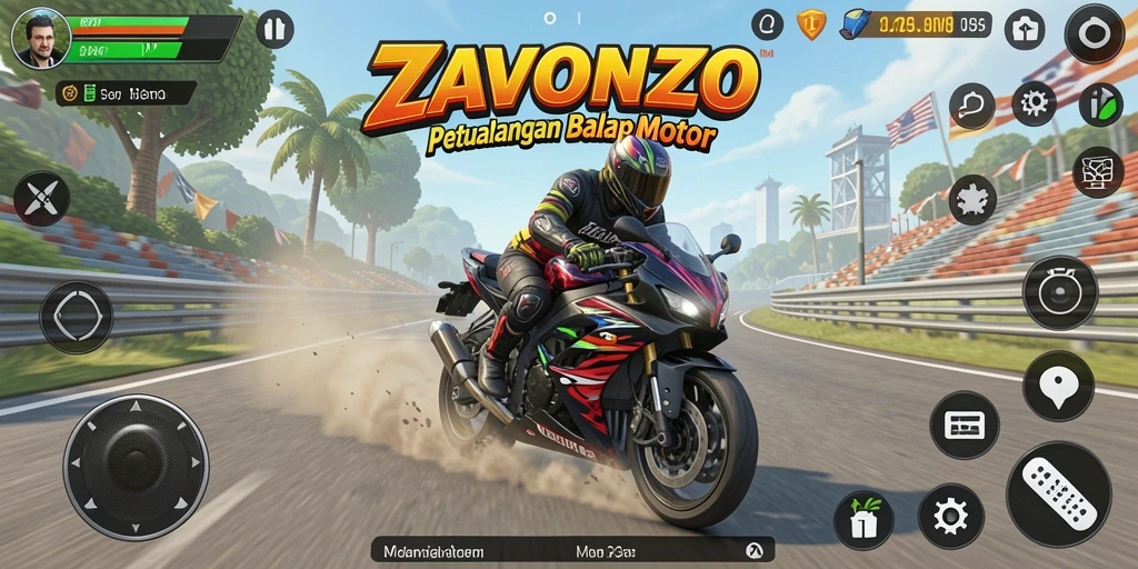 Tampilan gameplay ZAVONZO dengan aksi balap motor yang mendebarkan.